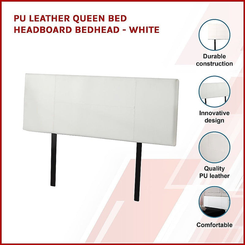 PU Leather Queen Bed Headboard Bedhead - White