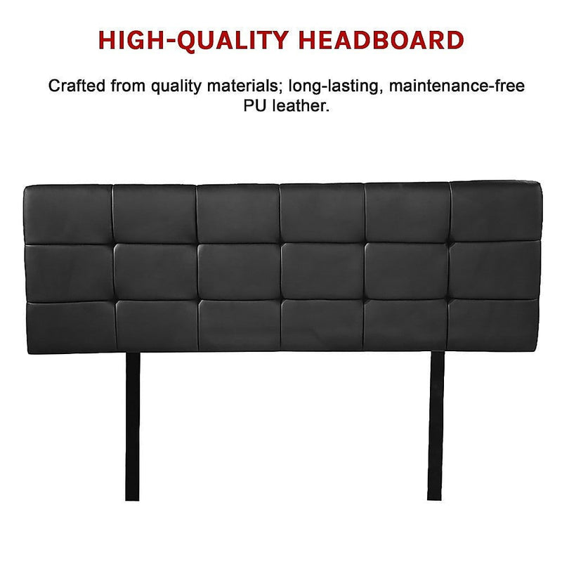 PU Leather Double Bed Deluxe Headboard Bedhead - Black