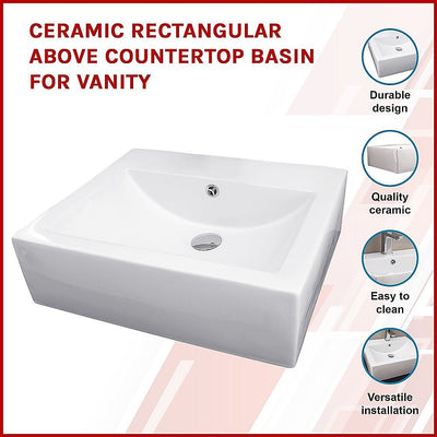 Ceramic Rectangular Above Countertop Basin for Vanity