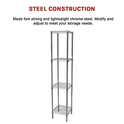 Modular Chrome Wire Storage Shelf 350 x 350 x 1800 Steel Shelving