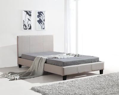 King Single Linen Fabric Bed Frame Beige - Payday Deals