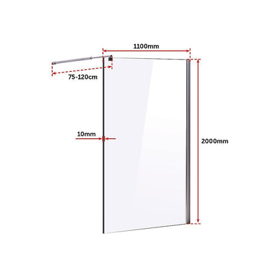 1100 x 2000mm Frameless 10mm Safety Glass Shower Screen