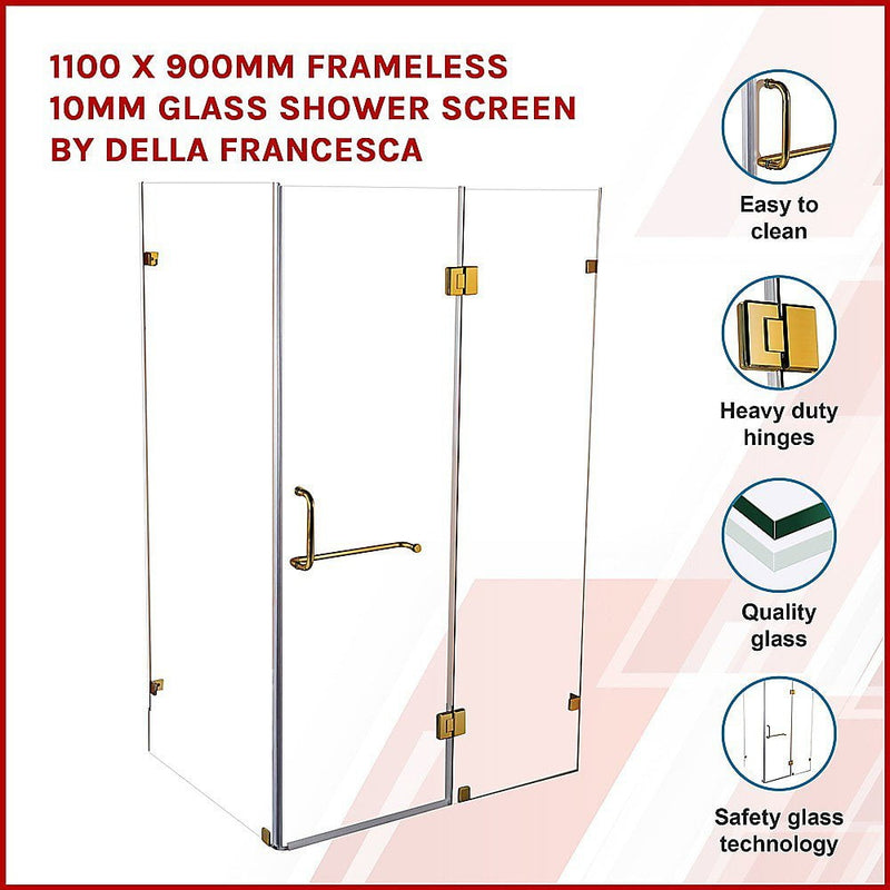 1100 x 900mm Frameless 10mm Glass Shower Screen By Della Francesca