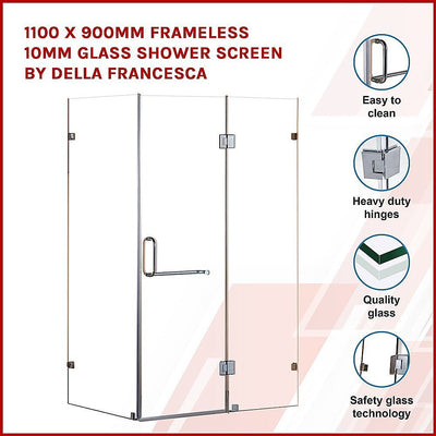 1100 x 900mm Frameless 10mm Glass Shower Screen By Della Francesca