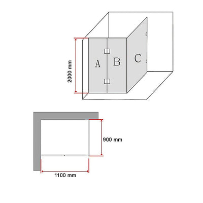 1100 x 900mm Frameless 10mm Glass Shower Screen By Della Francesca