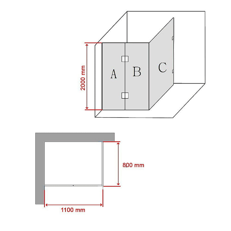 1100 x 800mm Frameless 10mm Glass Shower Screen By Della Francesca