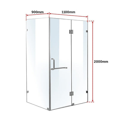 1100 x 900mm Frameless 10mm Glass Shower Screen By Della Francesca