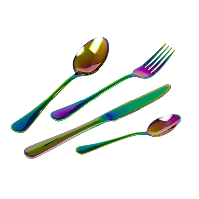 24pcs Stainless Steel Cutlery Set Rainbow Fork Knife Spoon Family Tea Cafe Dinner