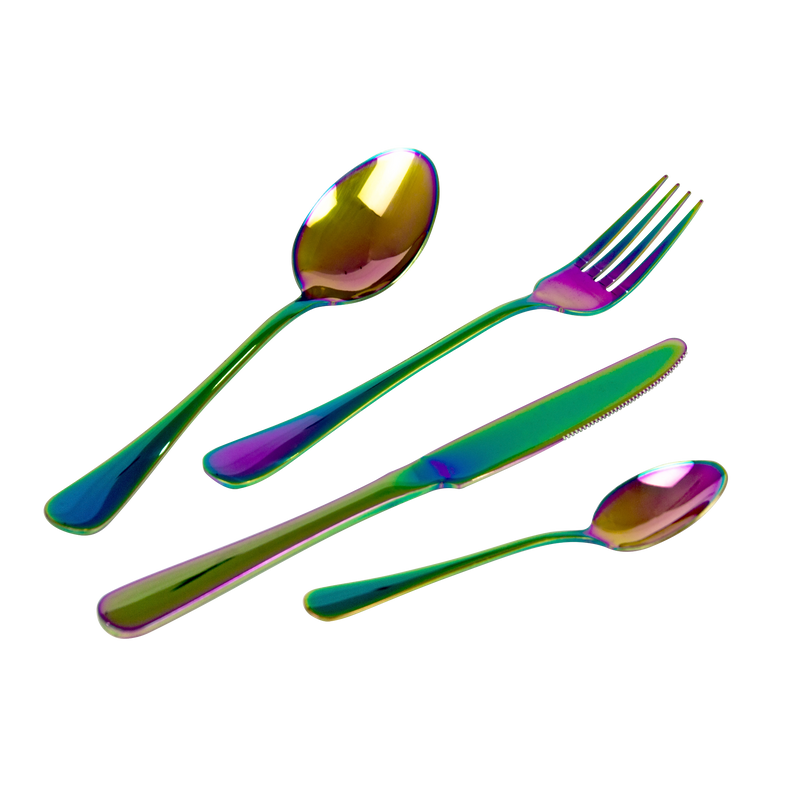 24pcs Stainless Steel Cutlery Set Rainbow Fork Knife Spoon Family Tea Cafe Dinner
