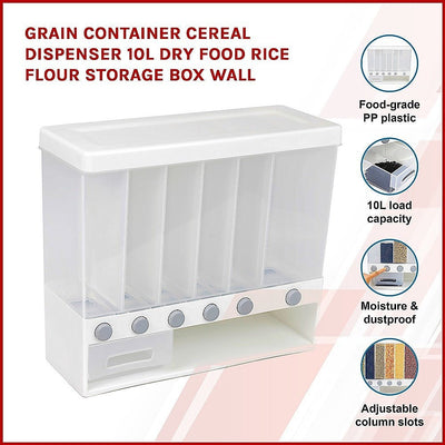 Grain Container Cereal Dispenser 10L Dry Food Rice Flour Storage Box Wall