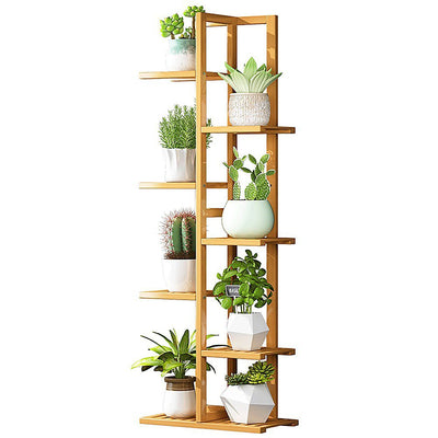 6 Tiers Vertical Bamboo Plant Stand Staged Flower Shelf Rack Outdoor Garden