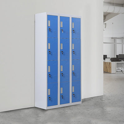 12-Door Locker for Office Gym Shed School Home Storage - Standard Lock with Keys