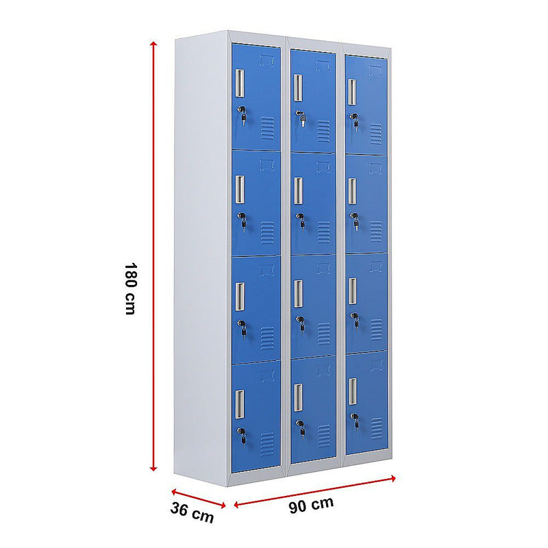 12-Door Locker for Office Gym Shed School Home Storage - Standard Lock with Keys