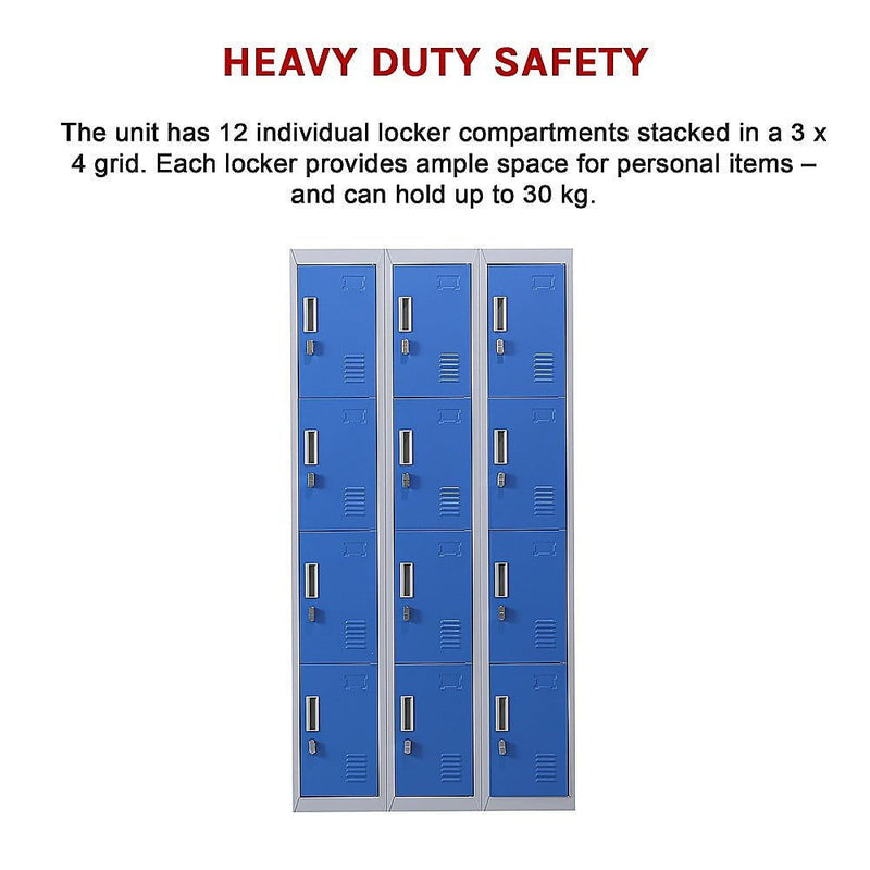 12-Door Locker for Office Gym Shed School Home Storage - Padlock-operated