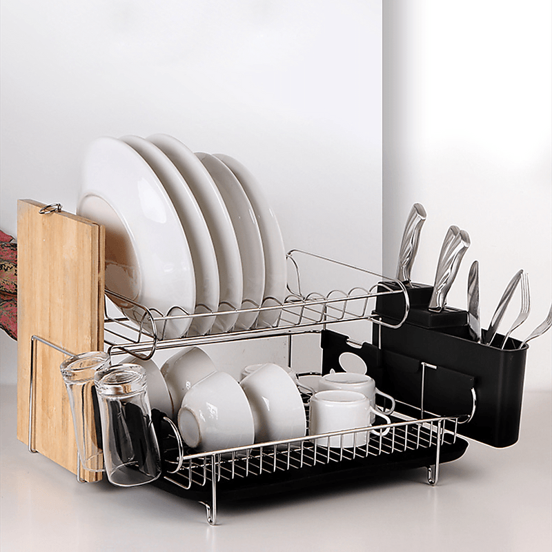 Dish Drying Rack Drainer Cup Plate Holder Cutlery Tray Kitchen Organiser