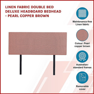 Linen Fabric Double Bed Deluxe Headboard Bedhead - Pearl Copper Brown