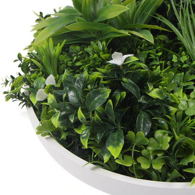 Flowering White Artificial Green Wall Disc UV Resistant 75cm (White Frame) - Payday Deals
