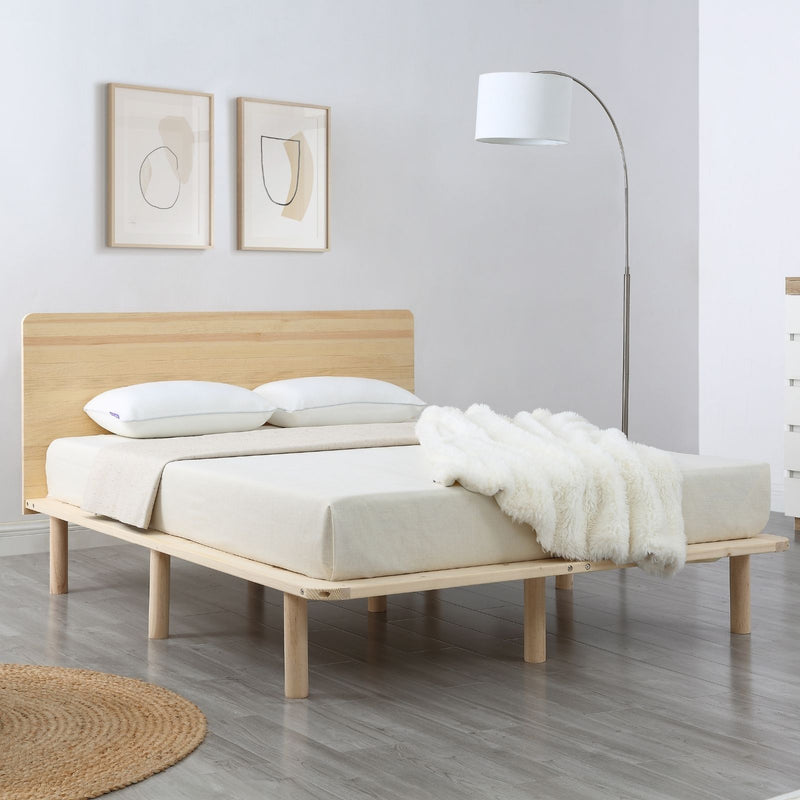 Natural Solid Wood Bed Frame Bed Base with Headboard Double - Payday Deals