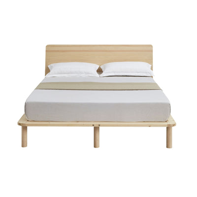 Natural Solid Wood Bed Frame Bed Base with Headboard Double - Payday Deals