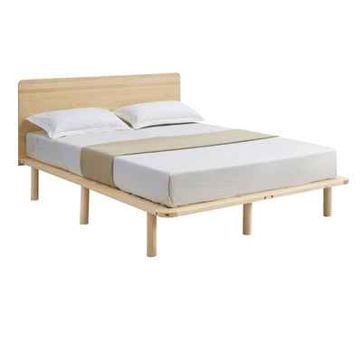 Natural Solid Wood Bed Frame Bed Base with Headboard King - Payday Deals