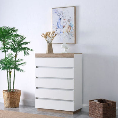 Ashley Coastal White Wooden Chest of 5 Drawers Tallboy - Payday Deals