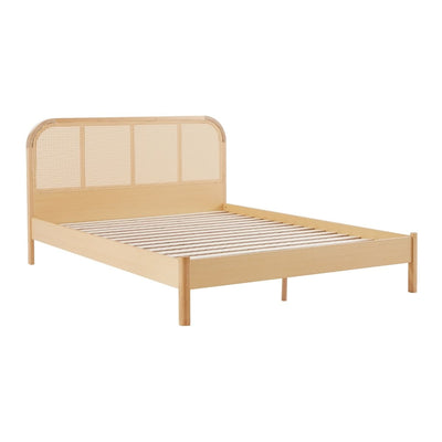 Lulu Bed Frame with Curved Rattan Bedhead - Double