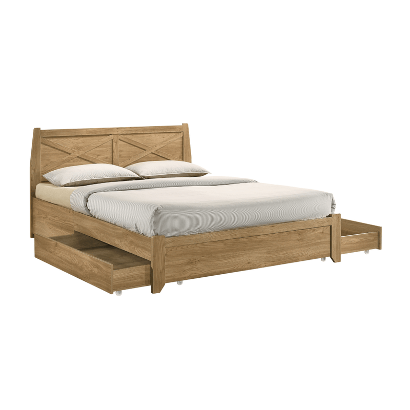 Mica Natural Wooden Bed Frame with Storage Drawers King