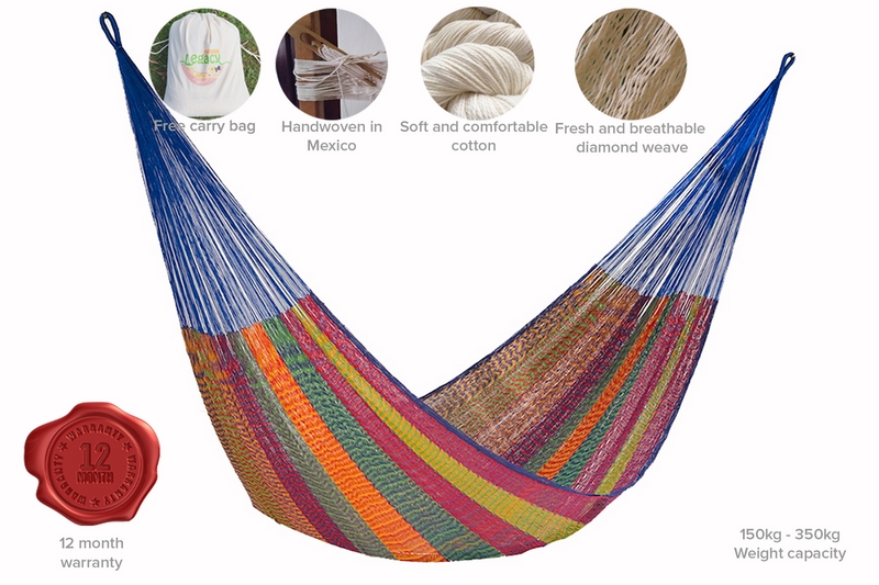 Mayan Legacy King Size Cotton Mexican Hammock in Mexicana Colour
