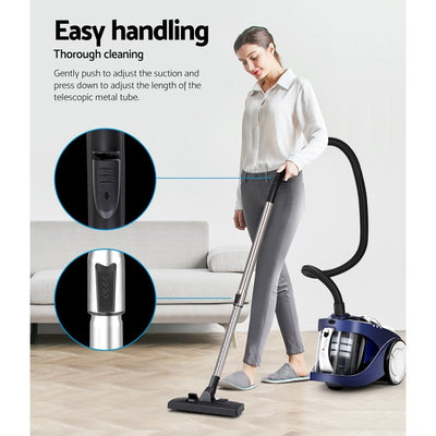 Devanti Vacuum Cleaner Bagless Cyclone Cyclonic Vac Home Office Car 2200W Blue - Payday Deals