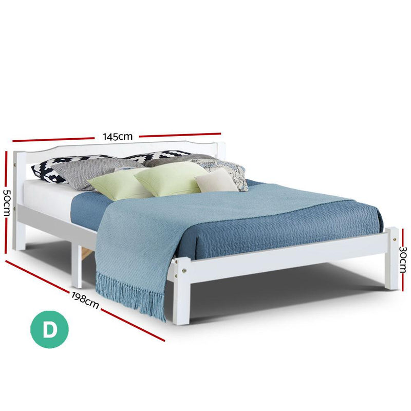 Artiss Double Full Size Wooden Bed Frame Mattress Base Timber Platform White - Payday Deals