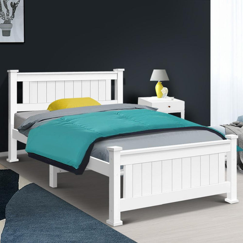 King Single Wooden Bed Frame - White - Payday Deals