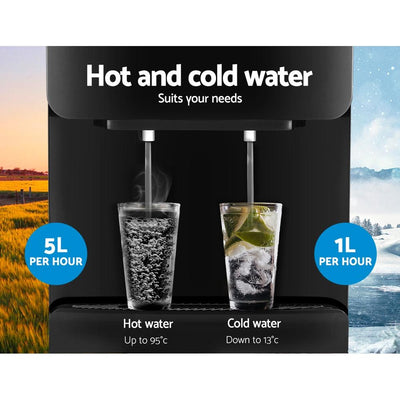 Devanti Water Cooler Dispenser Mains Bottle Stand Hot Cold Tap Office Black - Payday Deals