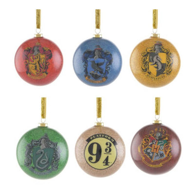 Christmas Glitter Baubles Harry Potter Hogwarts Tree Decorations Set of 6