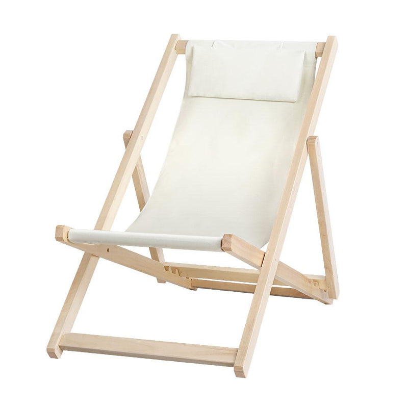Gardeon Outdoor Chairs Sun Lounge Deck Beach Chair Folding Wooden Patio Furniture Beige - Payday Deals