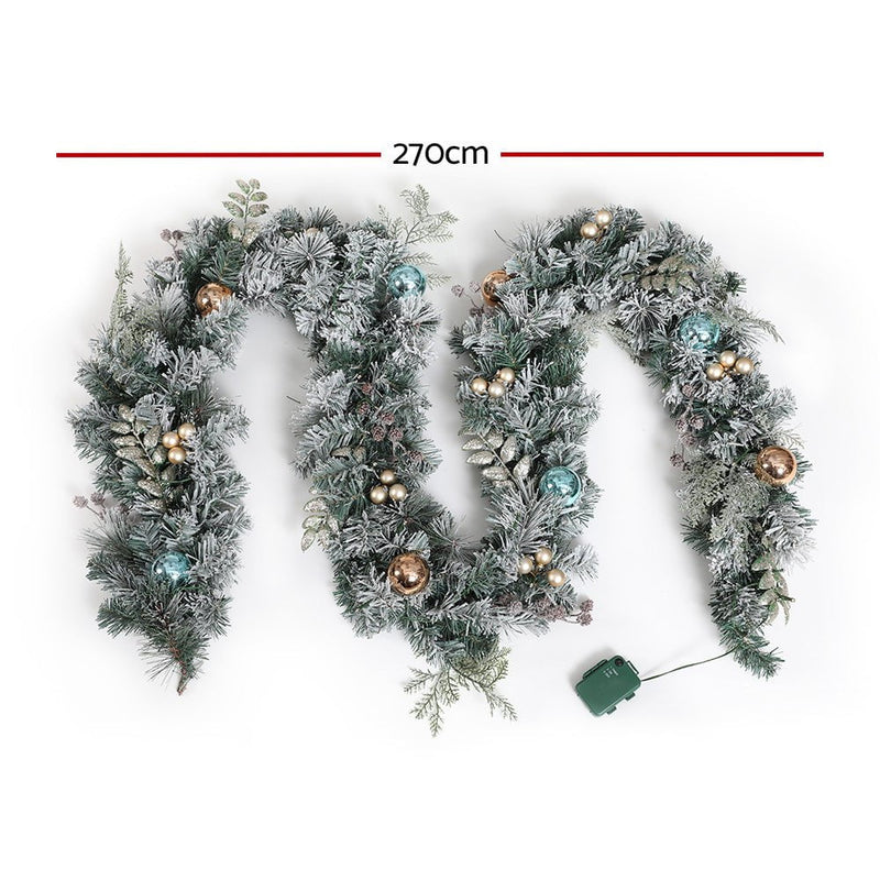 Jingle Jollys 2.7M Pre-Lit Christmas Garland with Ornament Light Xmas Tree Decor