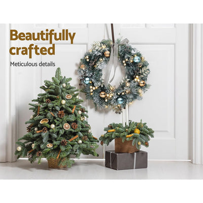 Jingle Jollys Christmas Wreath with Pre-Lit Lights Ornament 60CM Xmas Tree Decor