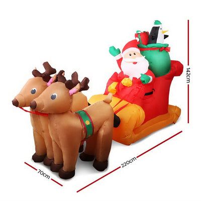 Jingle Jollys 2.2M Christmas Inflatable Santa Sleigh Ride Reindeer Deer Decor