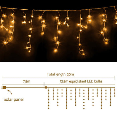 Jingle Jollys 500 LED Solar Powered Christmas Icicle Lights 20M Outdoor Fairy String Party Warm White - Payday Deals