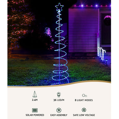 Jingle Jollys 2.4M LED Christmas Tree Solar Motif Lights 8 Modes Multi-Colour