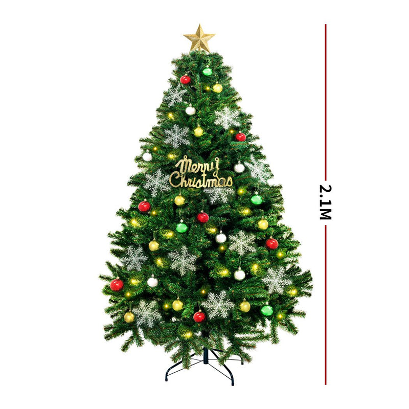 Christmas Tree Kit Xmas Decorations Colorful Plastic Ball Baubles with LED Light 2.1M Type2