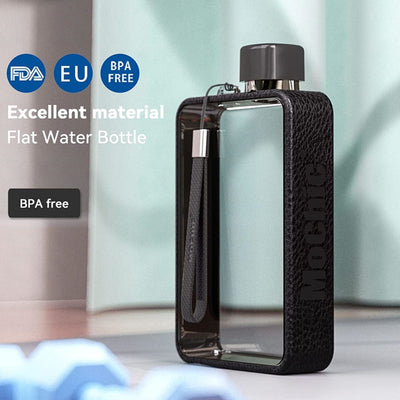 A5 Flat Water Bottle Portable Travel Mug BPA Free Water Bottle (Black) Payday Deals