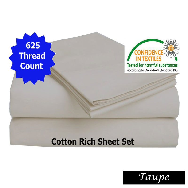 Accessorize 625TC Cotton Rich Sheet Set Taupe Queen Payday Deals