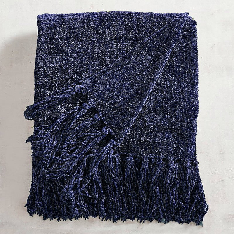 Acrylic Chenille Tassel Knitted Blanket Bed Sofa Throw Rug 150 x 200 cm (Blue) Payday Deals