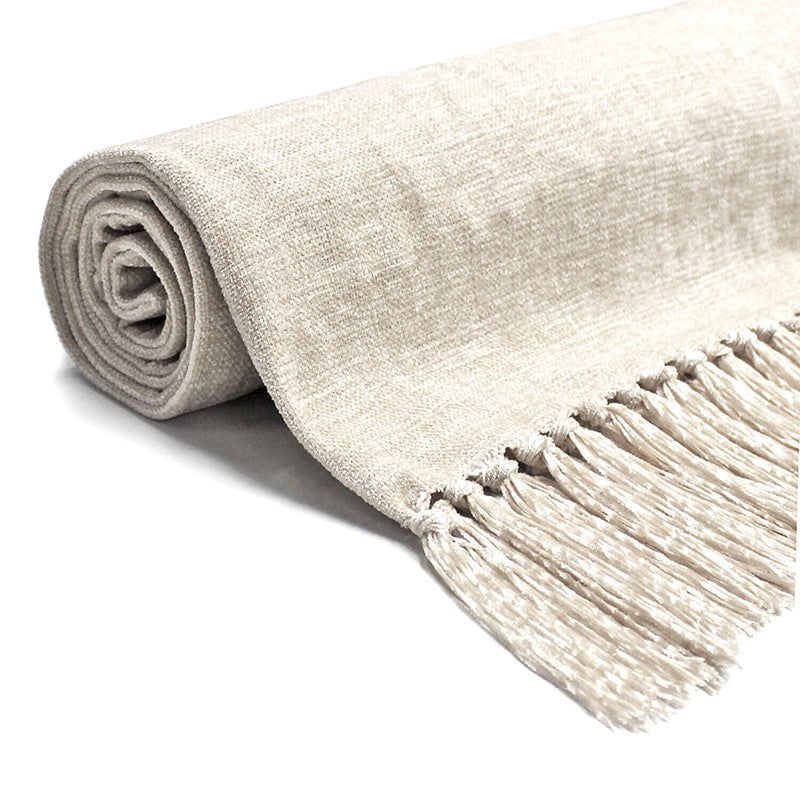 Acrylic Chenille Tassel Knitted Blanket Bed Sofa Throw Rug 150 x 200 cm (White) Payday Deals