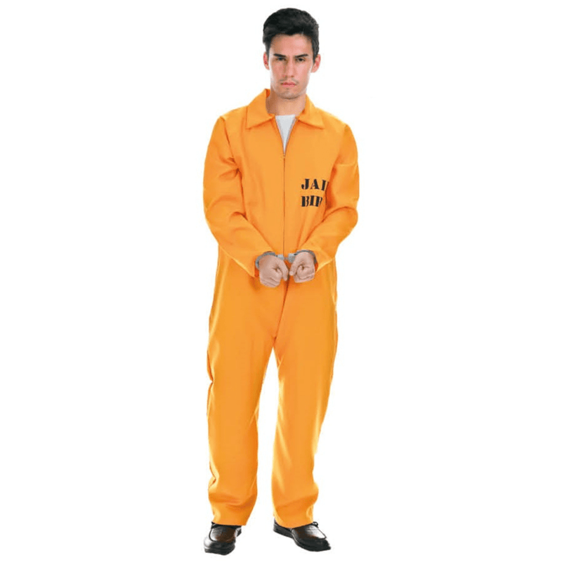 Adult Prisoner Costume Halloween Jail Convict Adult Outfit Orange Long Sleeve Payday Deals