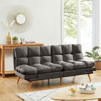 Alexa 3 Seater Velvet Sofa Bed Futon Charcoal Payday Deals