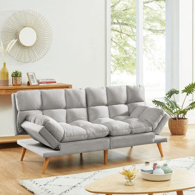 Alexa 3 Seater Velvet Sofa Bed Futon Light Grey Payday Deals