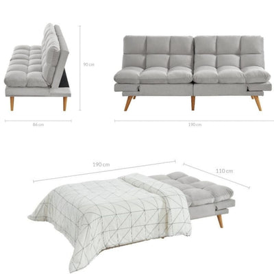 Alexa 3 Seater Velvet Sofa Bed Futon Light Grey Payday Deals