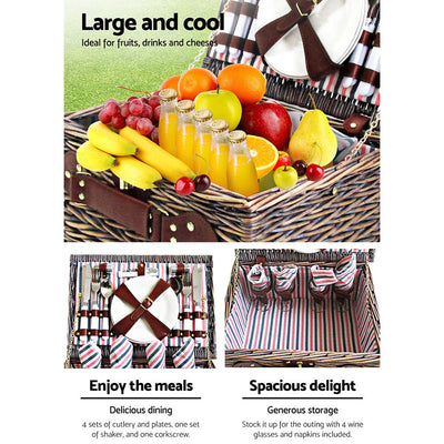 Alfresco 4 Person Picnic Basket Baskets Deluxe Outdoor Corporate Gift Blanket Payday Deals