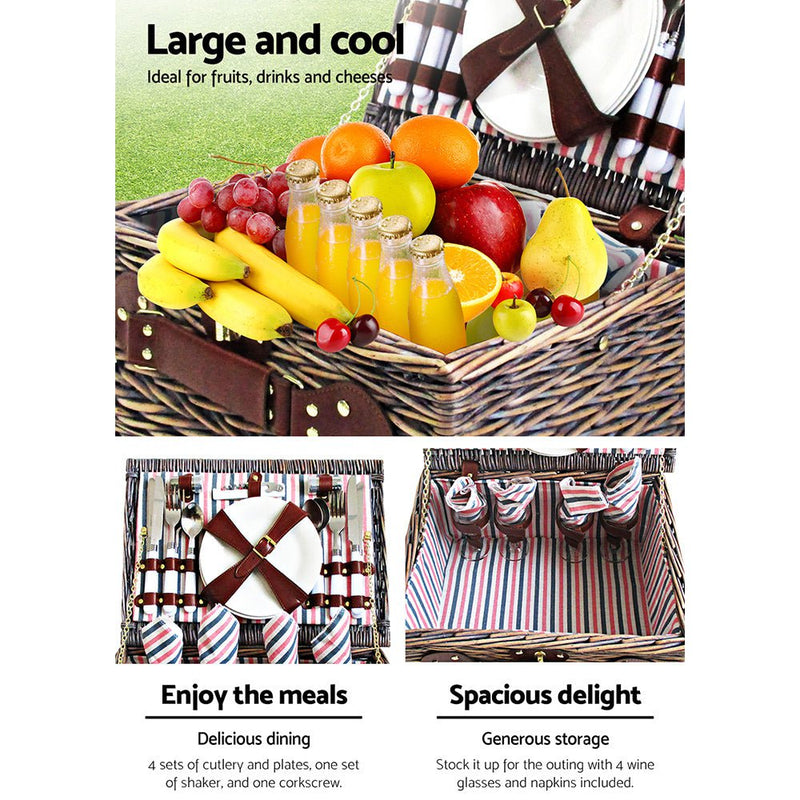 Alfresco 4 Person Picnic Basket Baskets Deluxe Outdoor Corporate Gift Blanket Payday Deals